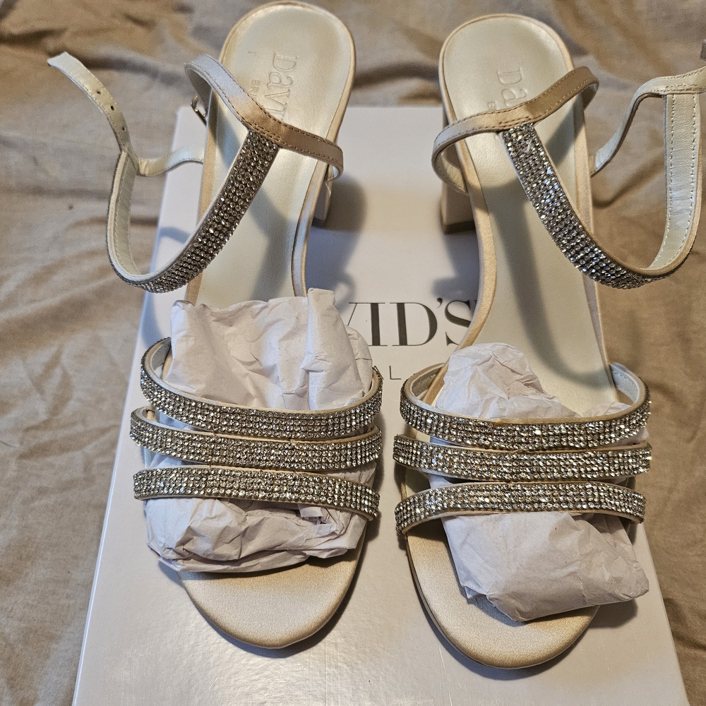 David's Bridal Champagne Rhinestone Heels - Picture 2 of 5